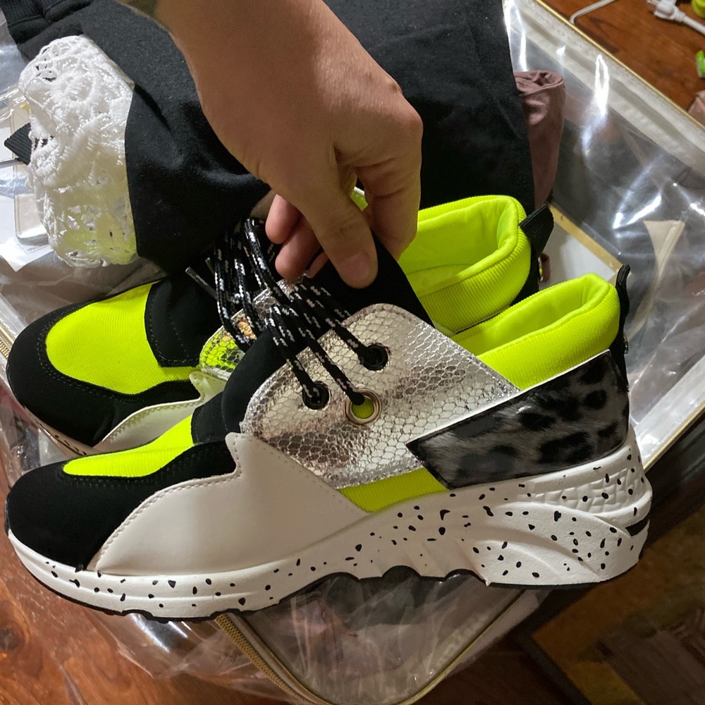 lime green/leopard/snake skin shoes